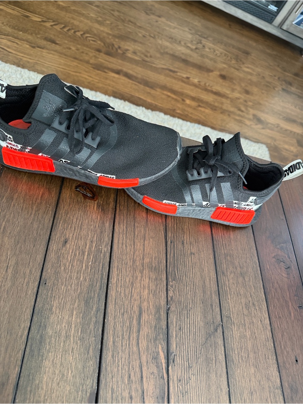 Adidas NMD_R1 Black Solar Red Sneakers, Size 7